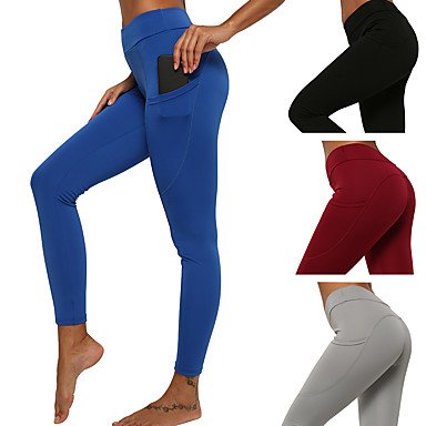 Women's Yoga Pants Side Pockets Tights Leggings Tummy Control Butt Lift Breathable Black Red Blue Spandex Yoga Fitness Running Sports Activewear High Elasticity / Quick Dry / Moisture Wicking