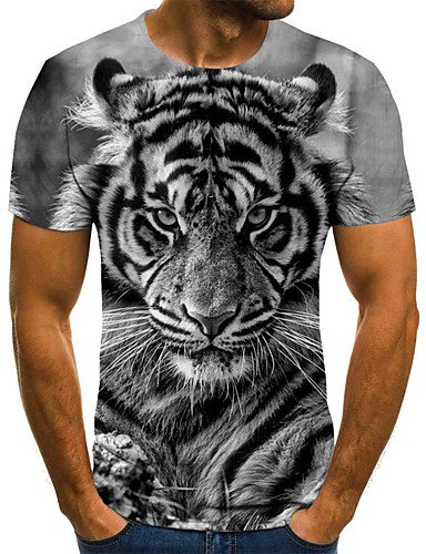 Men's Color Block 3D Animal T-Shirt Print Short Sleeve Going Out Tops Streetwear Punk & Gothic Round Neck Light Gray/Club