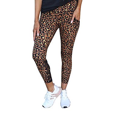 Women's High Waist Yoga Pants Patchwork Leggings Tummy Control Butt Lift Breathable Leopard Brown Yoga Fitness Gym Workout Sports Activewear High Elasticity / Quick Dry