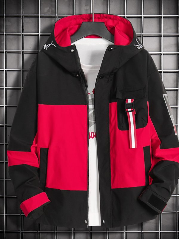 Men's Hooded Jacket Regular Color Block Daily Basic Long Sleeve Red Green Gray
