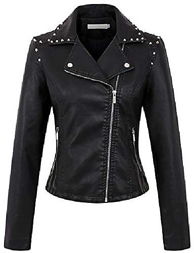 Women's Cool Studded Slim Pu Leather Cropped Biker Jacket
