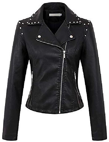 Women's Cool Studded Slim Pu Leather Cropped Biker Jacket