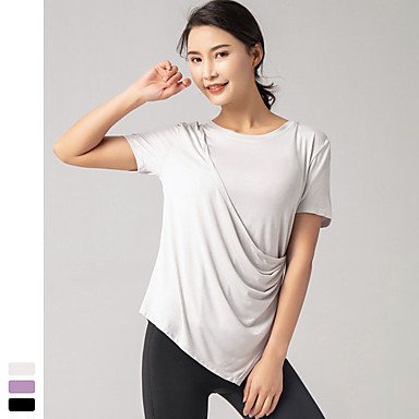 Women's Yoga Top Fashion Black Purple Grey Yoga Running Fitness Top Short Sleeve Sport Activewear Breathable Quick Dry Comfortable Stretchy