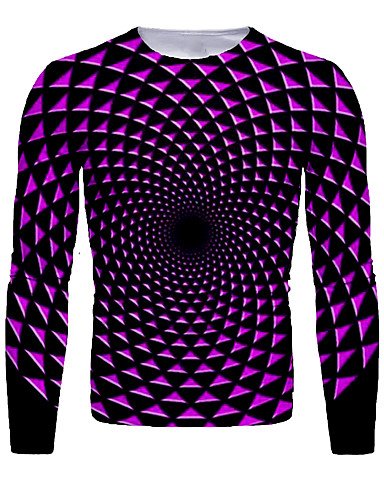 Men's 3D Abstract Graphic T-Shirt Long Sleeve Daily Tops Basic Round Neck Purple