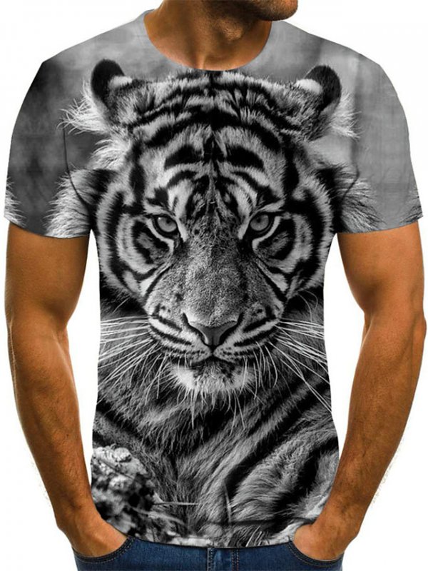 Men's Color Block 3D Animal T-Shirt Print Short Sleeve Going Out Tops Streetwear Punk & Gothic Round Neck Light Gray/Club