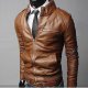 Men's Casual Stand Collar Zip-Up Smooth Lamb Leather Jacket Coat Bomber Jaket Br-L Brown