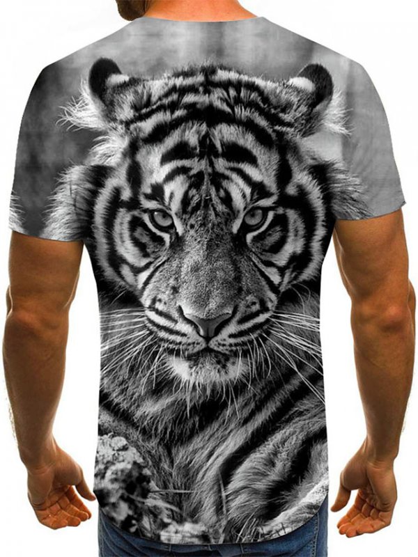 Men's Color Block 3D Animal T-Shirt Print Short Sleeve Going Out Tops Streetwear Punk & Gothic Round Neck Light Gray/Club